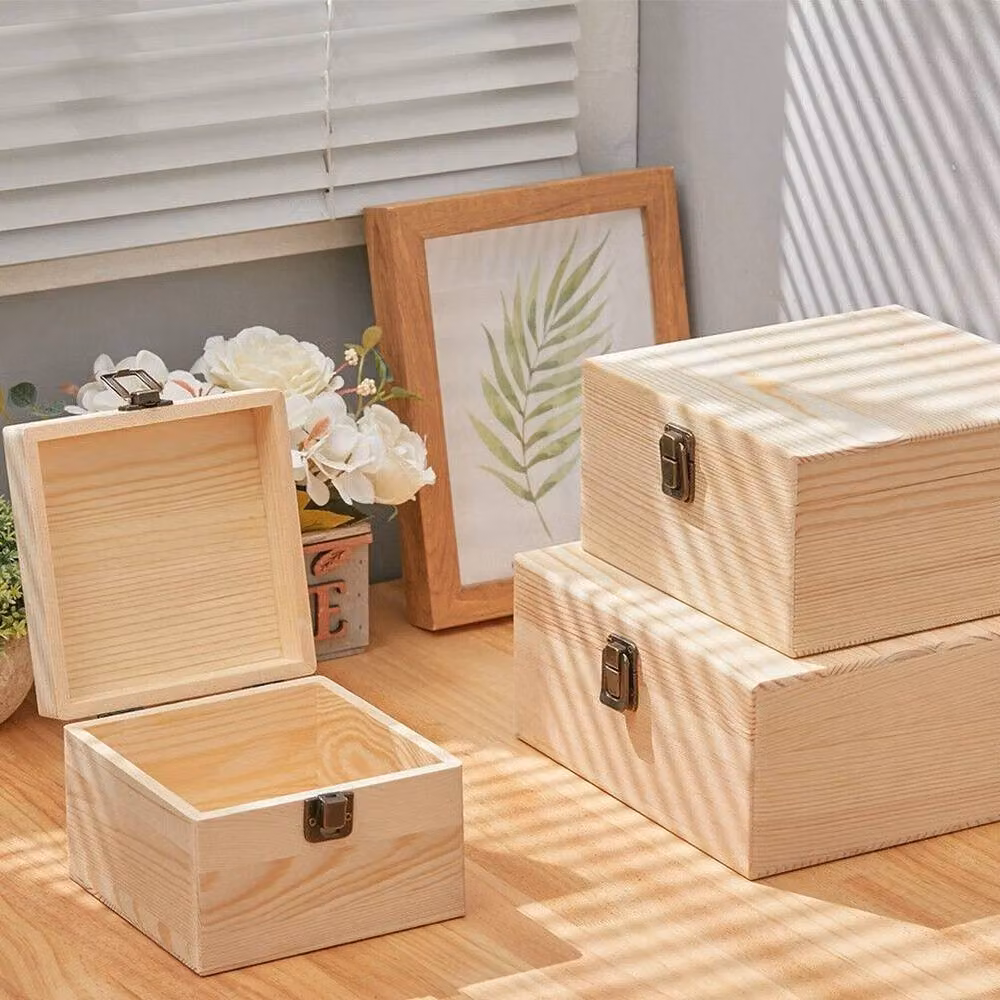 FLAVORA Solid Wood Storage Chest with Lid in Beige, W/D/H: 14 x 14 x 10 cm – 2