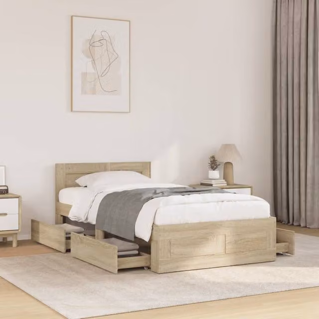 Berkfield Home Small Single Bed Frame with Headboard in Sonoma Oak Brown, W/D/H: 75 x 190 cm