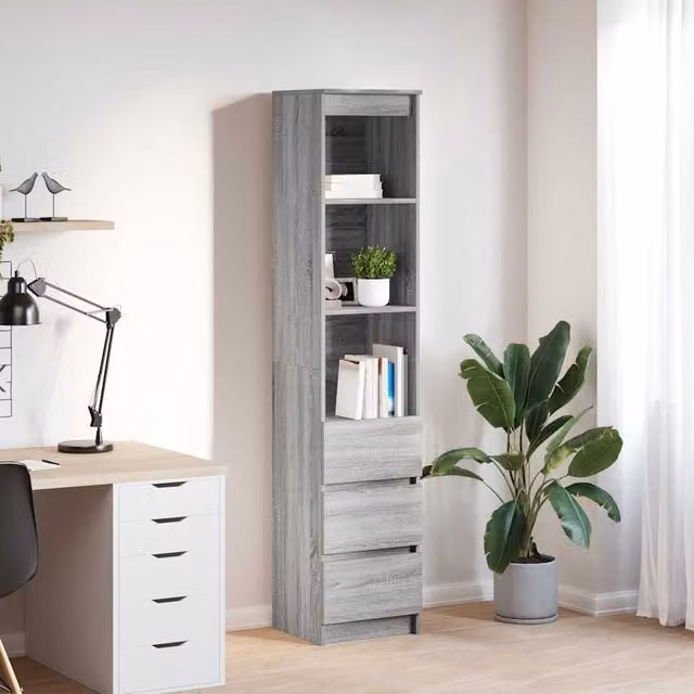 Berkfield Home Grey Sonoma Modern Highboard in MDF, W/D/H: 37.5 x 35 x 180 cm
