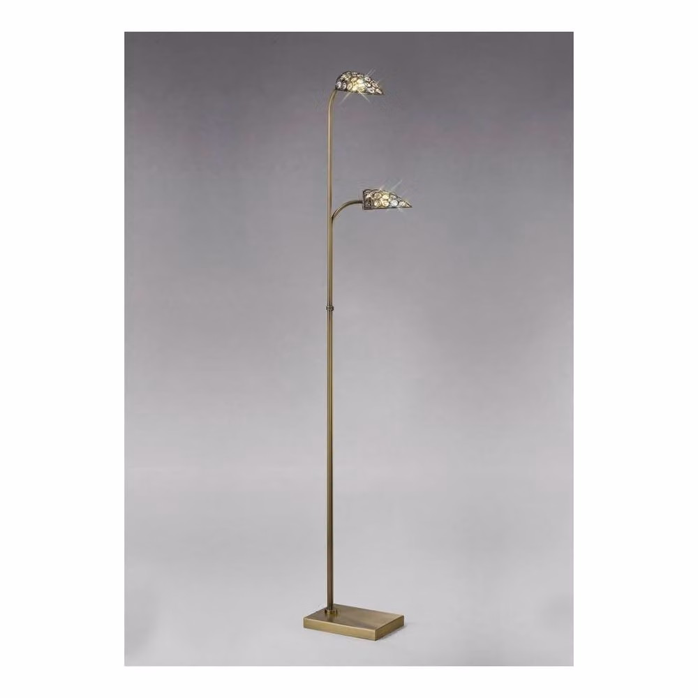 Netlighting Ashton 2-Light Floor Lamp in Antique Brass and Bronze with Crystal Details – 2