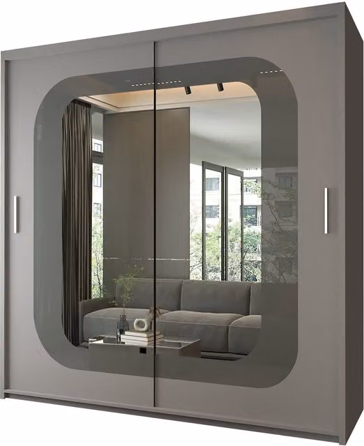 Sliding Wardrobes 4 u Colorado Modern Freestanding Sliding Door Wardrobe in Grey with Glass Mirror Doors, Width: 203 cm