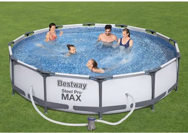 Bestway Steel Pro Frame Round Swimming Pool Set in Grey, Diameter: 366 cm