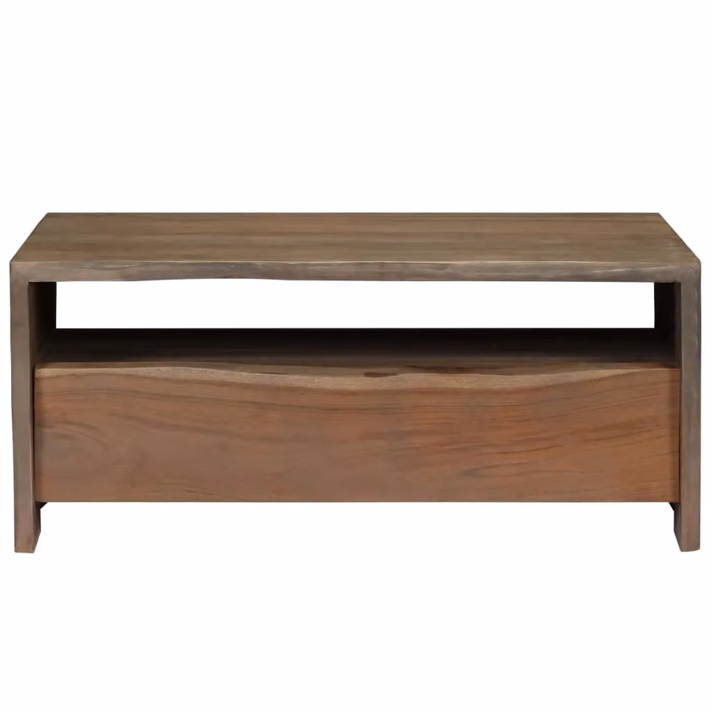 Berkfield Home Grey Solid Acacia Wood Coffee Table with Live Edges, W: 90 cm, D: 50 cm, H: 40 cm – 2