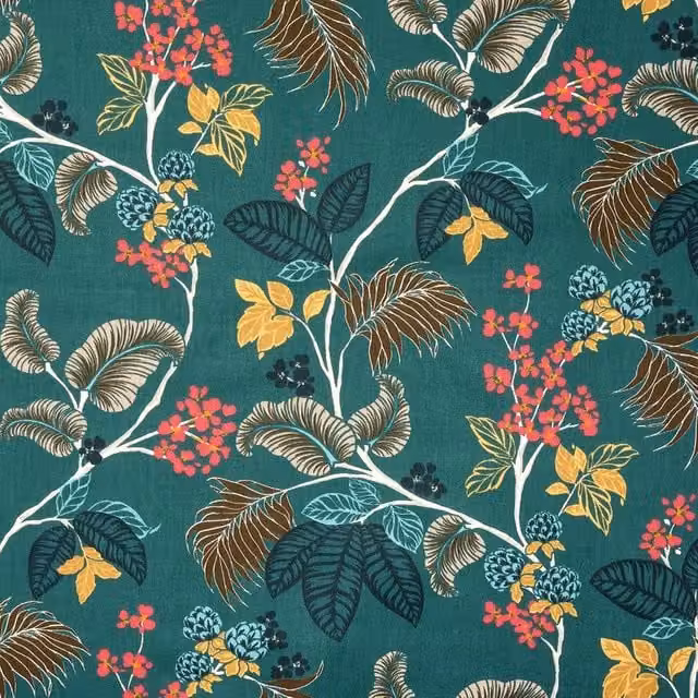 Terrys St-Lucia Floral Cotton Fabric in Multicolour Blue and Green