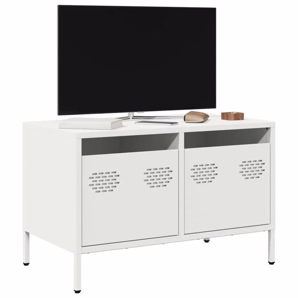 Berkfield Home White Industrial TV Cabinet in Matt Cold-rolled Steel W/D/H: 68 x 39 x 43.5 cm – 2