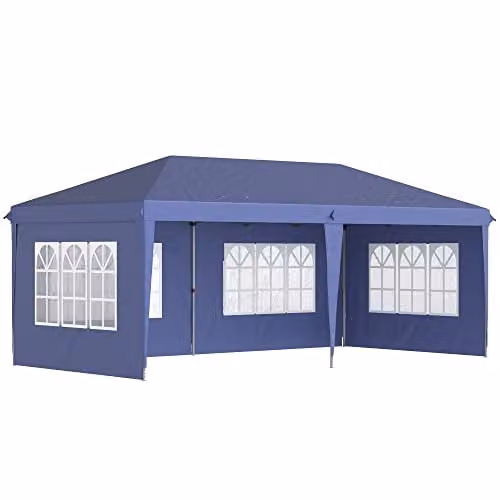 Outsunny Blue Heavy Duty Pop Up Gazebo Party Tent Marquee with Sidewalls and Storage Bag, W/D/H: 600 x 300 x 270 cm
