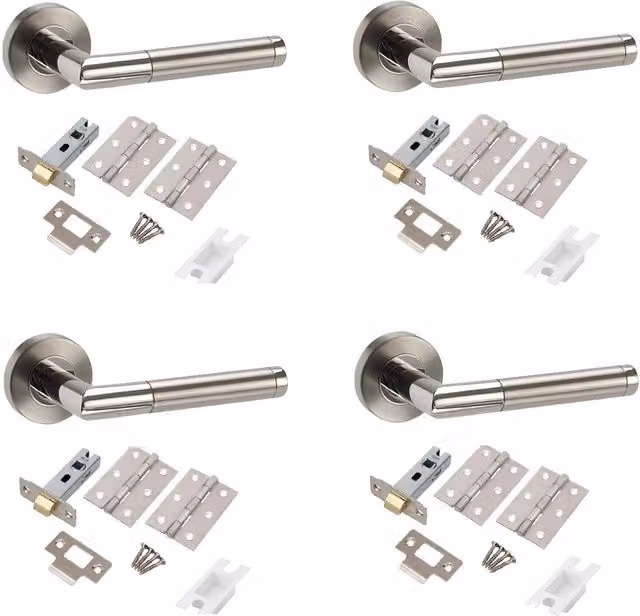 Golden Grace Polished Silver Mitred Door Handles on Rose Internal Set, 4 Pack