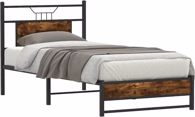 Berkfield Home Small Single Decorative Bed Frame in Smoked Oak and Brown W/D/H: 190 x 75 x 91.5 cm – 1
