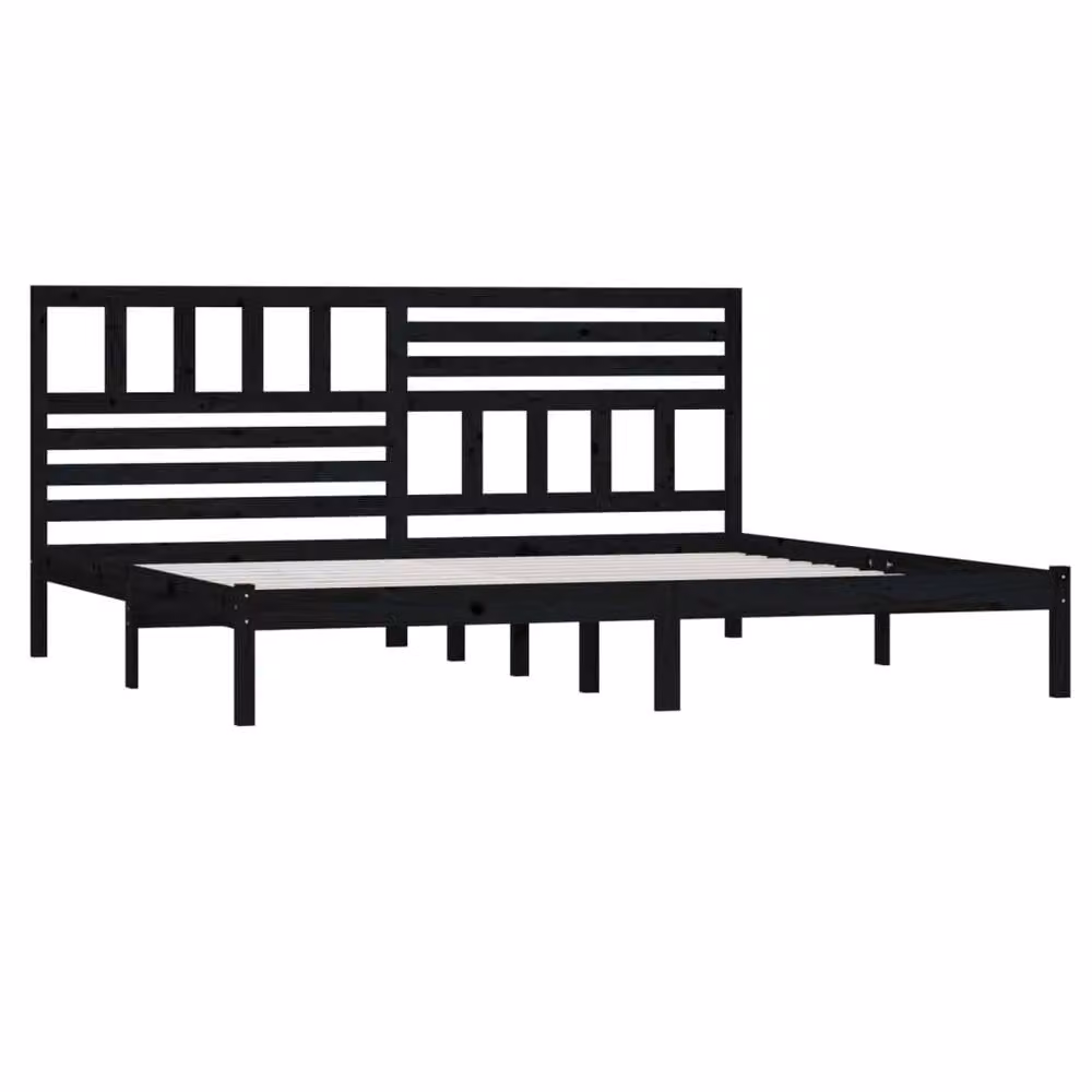 Berkfield Home Black Solid Wood Pine Bed Frame W/D/H: 200 x 200 cm – 3