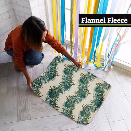 Orsina Green and White Floral Palm Leaf Bath Mat, Non-Slip Rectangular Polyester Doormat, W/D/H: 80.0 x 50.0 x 1.0 cm – 3