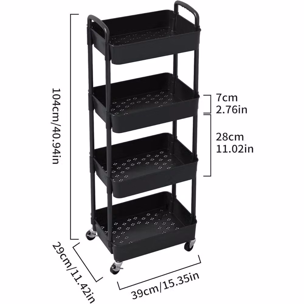 VOGREX 4-Tier Plastic and Metal Rolling Utility Cart Storage Organiser in Black – 2