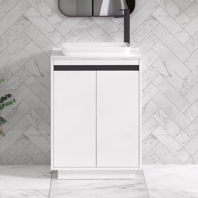 Royal Bathrooms Orion 800mm Matt White Floor Standing 2 Door Vanity Unit with Qubix Basin and Black Accent Trim