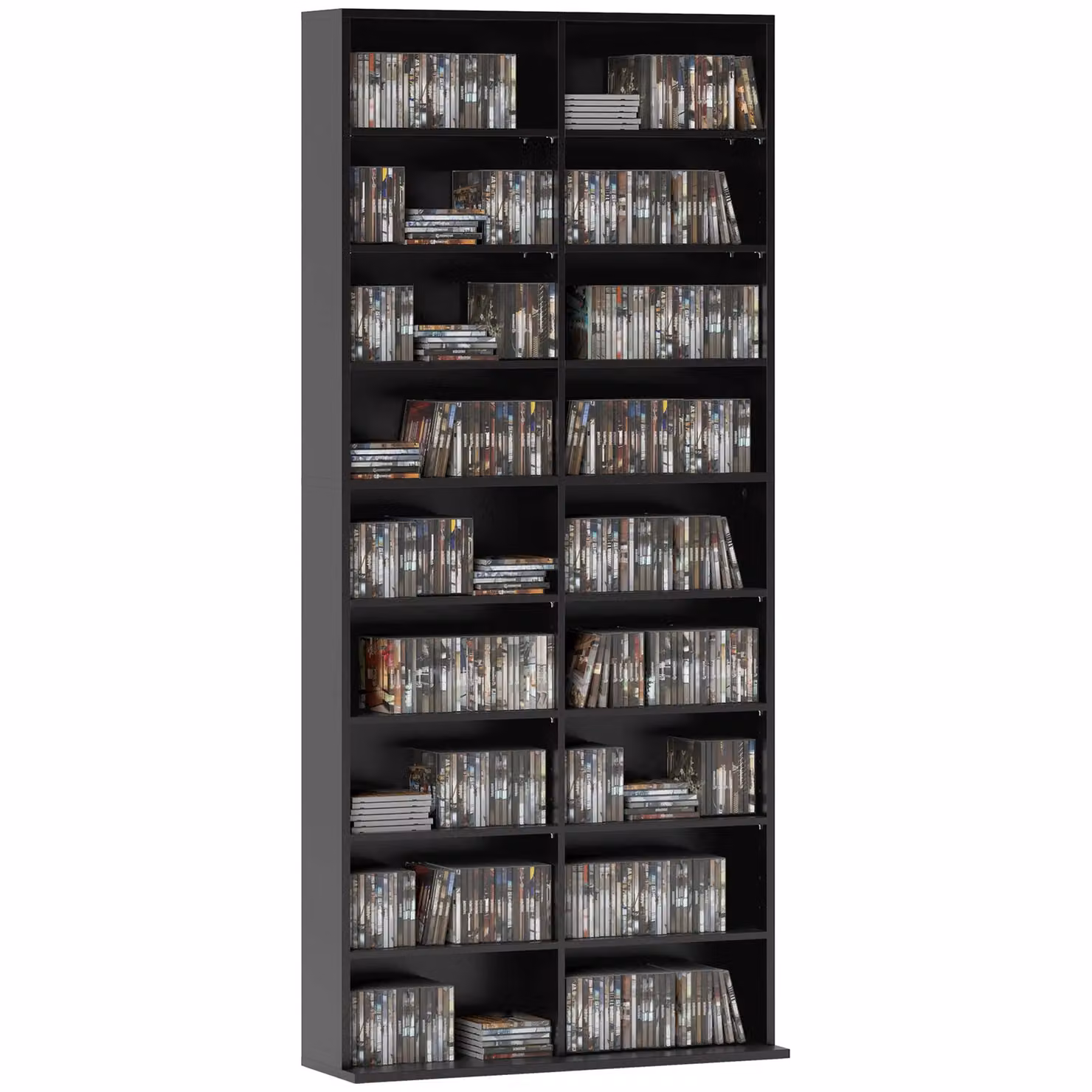 HOMCOM Black Media Storage Tower with 18 Compartments and Adjustable Shelves – 2