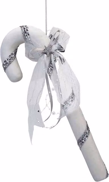 VFM e-Store Christmas Velvet Candy Cane Hanging Decoration in Silver and White, 41 x 14 cm