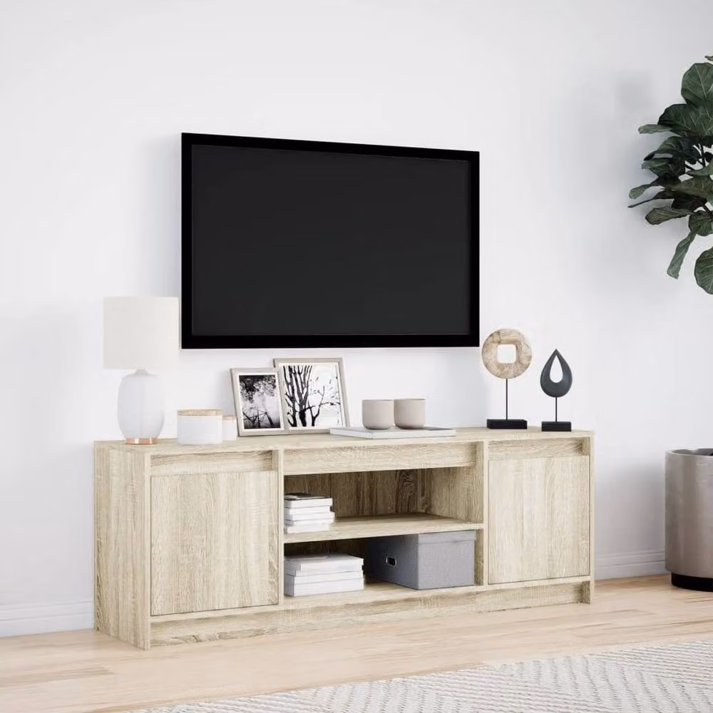Berkfield Home Modern LED TV Cabinet in Sonoma Oak and Beige, W/D/H: 139.5 x 34 x 50 cm – 3