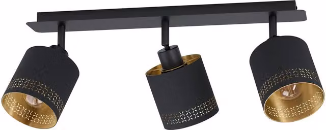 Loops Modern Flush Ceiling Light in Black and Gold with Fabric Shade and E27 Bulb Holder – 1