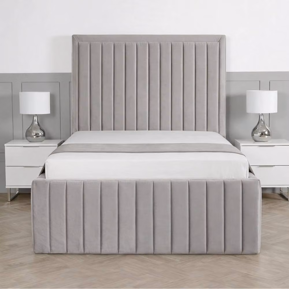 Living Comfort Bedz Saint Germain Silver Velvet Upholstered Gas Lift Storage Bed, W/D/H: 140 x 200 cm – 1