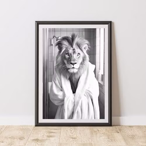 60 Second Makeover Lion Bathrobe Animal Print Paper Poster, W/H: 21.0 x 29.7 cm