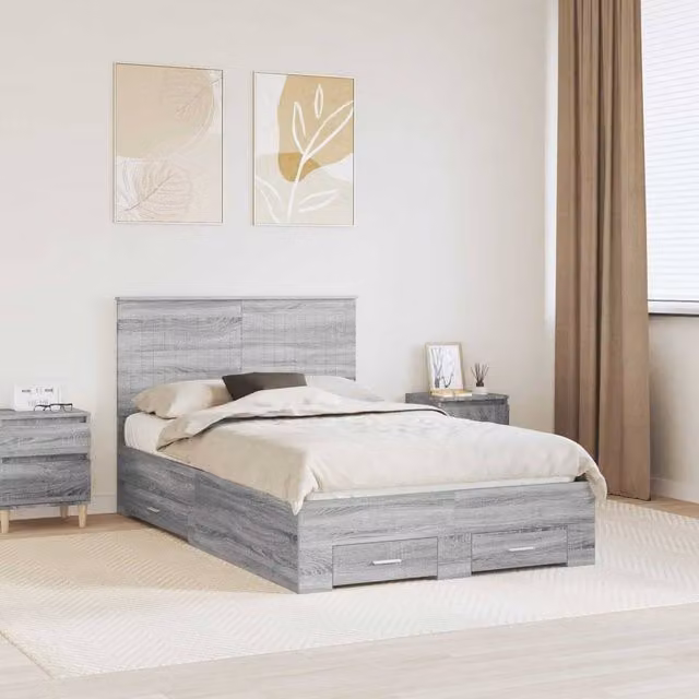 Berkfield Home Modern Bed Frame with Drawers in Grey Sonoma, Engineered Wood, W/D/H: 120 x 190 cm – 1