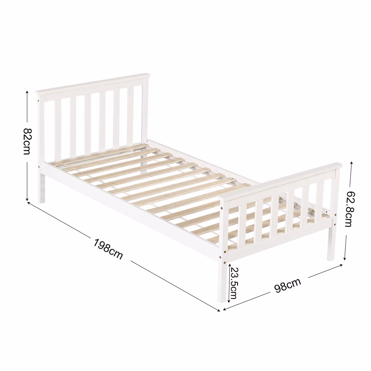 Comfy Living Ltd Modern Solid Pine Bed Frame in White, W/D/H: 100 x 200 cm – 2