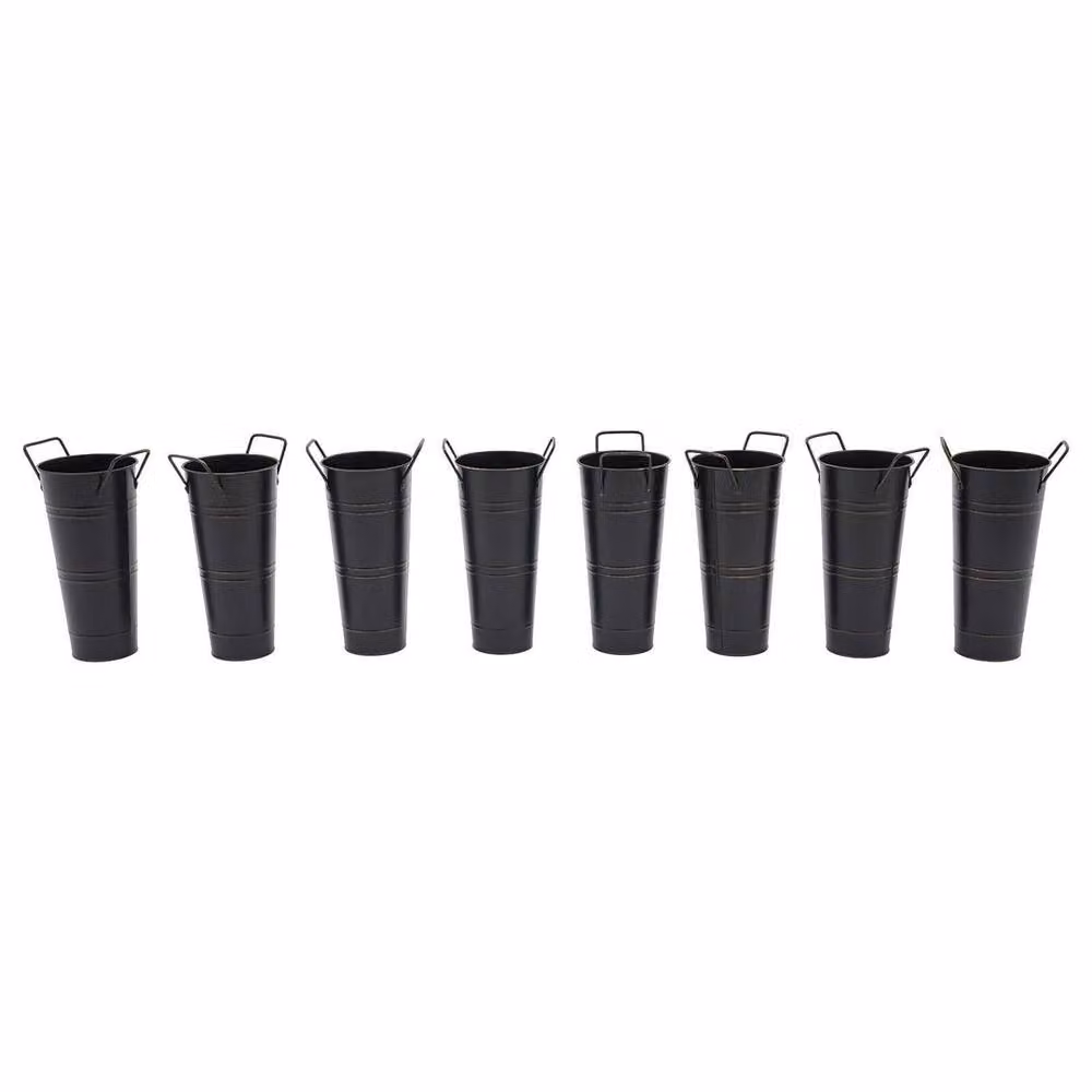 Kelvenix 8-Piece Set of Black Galvanised Metal Retro Flower Bucket Vases for Tabletop Use, H: 23 cm, W: 11 cm, D: 11 cm – 3