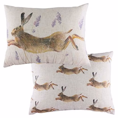Riva Home Hunter Leaping Hare Multicolour Polyester Filled Rectangular Cushion, W: 60 cm, H: 40 cm