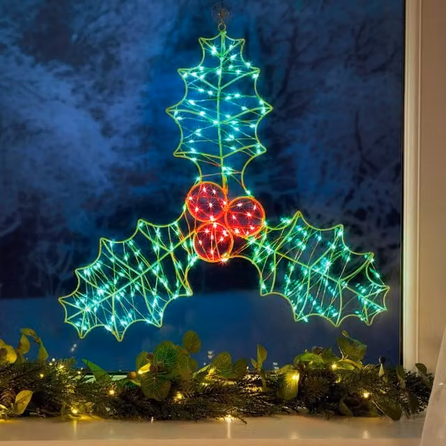 Christow Holly Rope Light Christmas LED Silhouette Decoration, Green, 45 cm