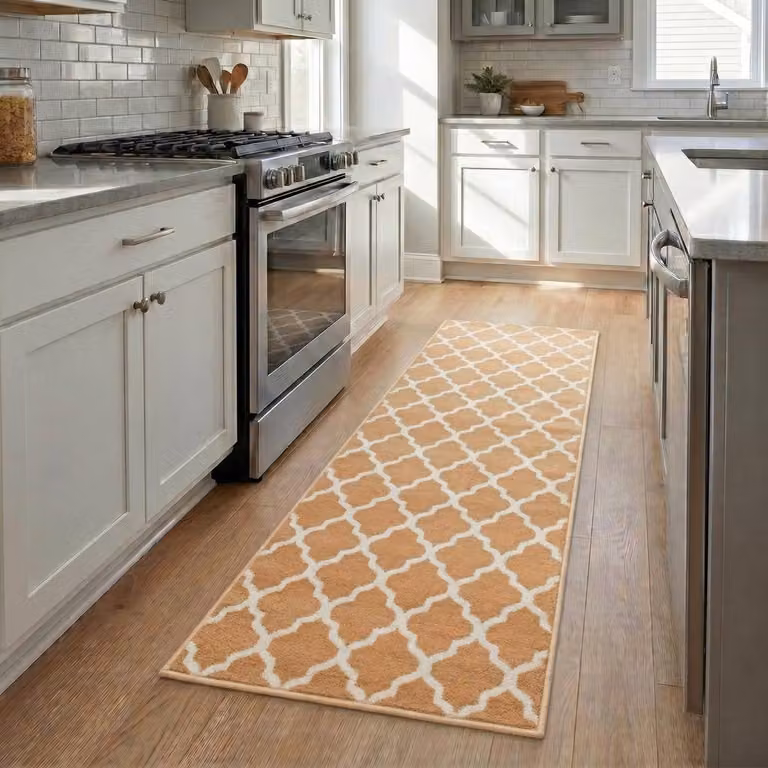 Bravich LTD Modern Trellis Hallway Runner Rug, Non-Slip Low Pile Geometric Carpet in Light Beige, W/D: 60 x 120 cm