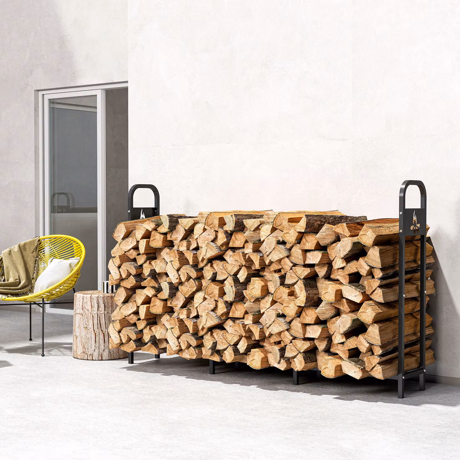 Outsunny Black Steel Firewood Log Rack with 300 kg Capacity, Heavy Duty Indoor and Outdoor Wood Storage Shelf with Extra Support Legs, W/D/H: 199 x 121 x 30 cm – 6