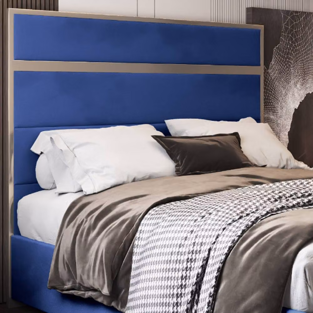Casani Fleetwood Upholstered Velvet Designer Bed Frame in Blue, W/D/H: 120 x 200 x 137 cm – 4