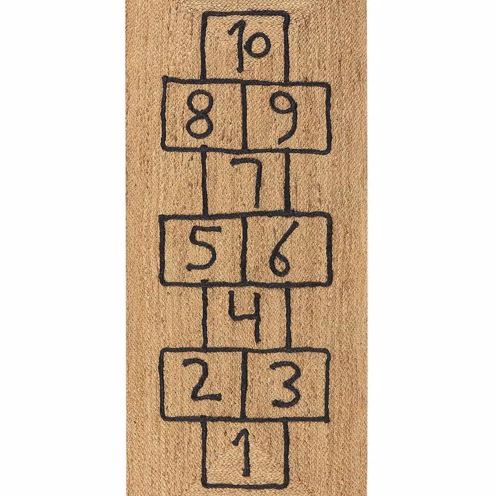 Wyld and Coco Natural Jute Rectangular Braided Rug with Checkerboard Motif in Black and Sand, W: 60 cm, L: 150 cm – 2