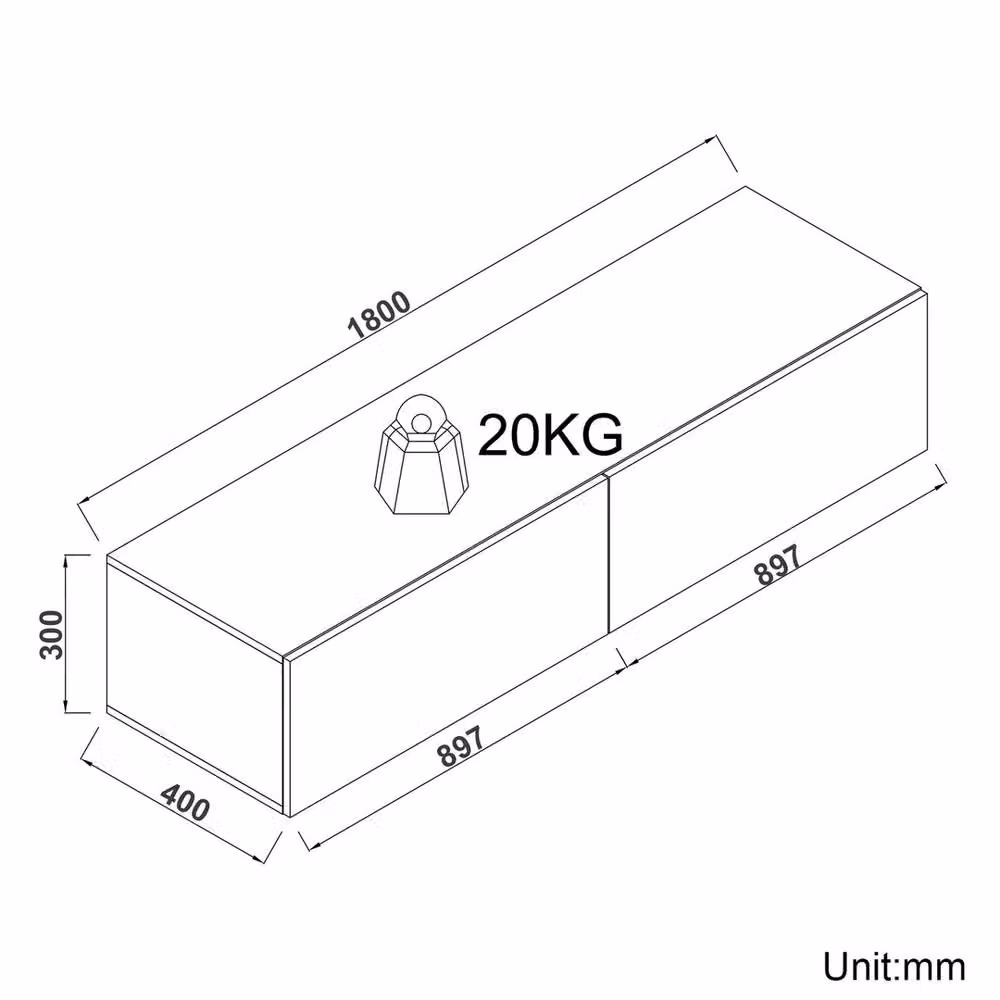 ERGOVEXA Modern High Gloss Floating TV Unit Cabinet in White, W/D/H: 180 x 40 x 30 cm – 2