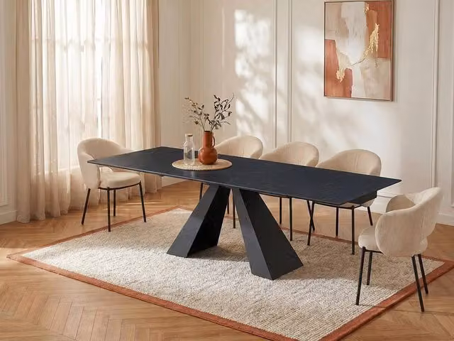 Vente-unique Modern Black Extendable Rectangular Dining Table with Ceramic and Glass Top, W/D/H: 135 x 90 x 76 cm