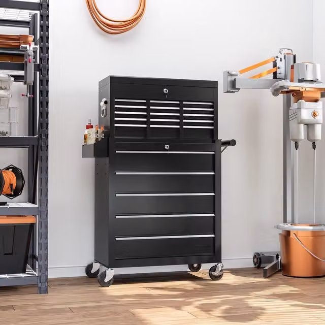 HOMCOM Lockable Rolling Steel Tool Chest Cabinet in Black