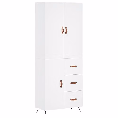 vidaXL Modern White Highboard with Hinged Doors and Internal Shelves, W/D/H: 69.5 x 34 x 180 cm