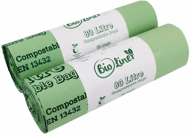 BioLiner Compostable Bags for Swing Bins and Dustbins, Green, 80 Litre