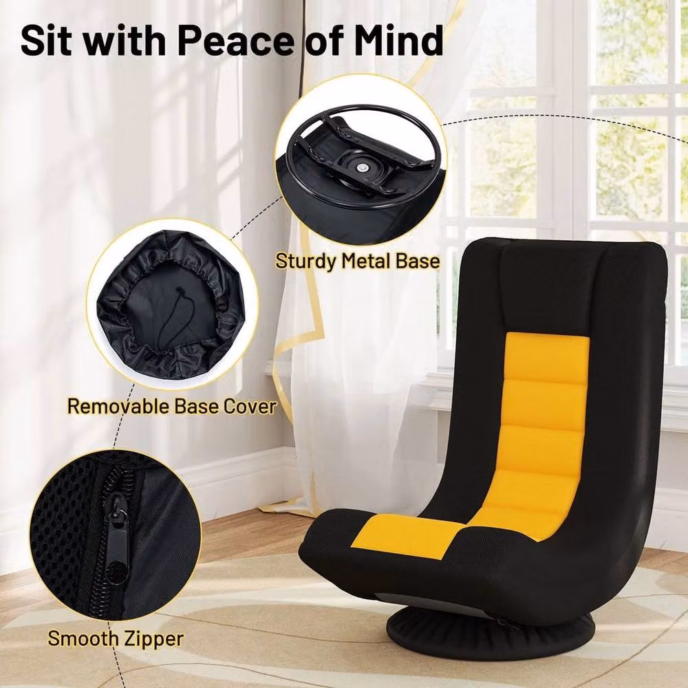 Kelvenix Black Fabric Gaming Chair with 4-Position Adjustment and 360 Degree Swivel – 4