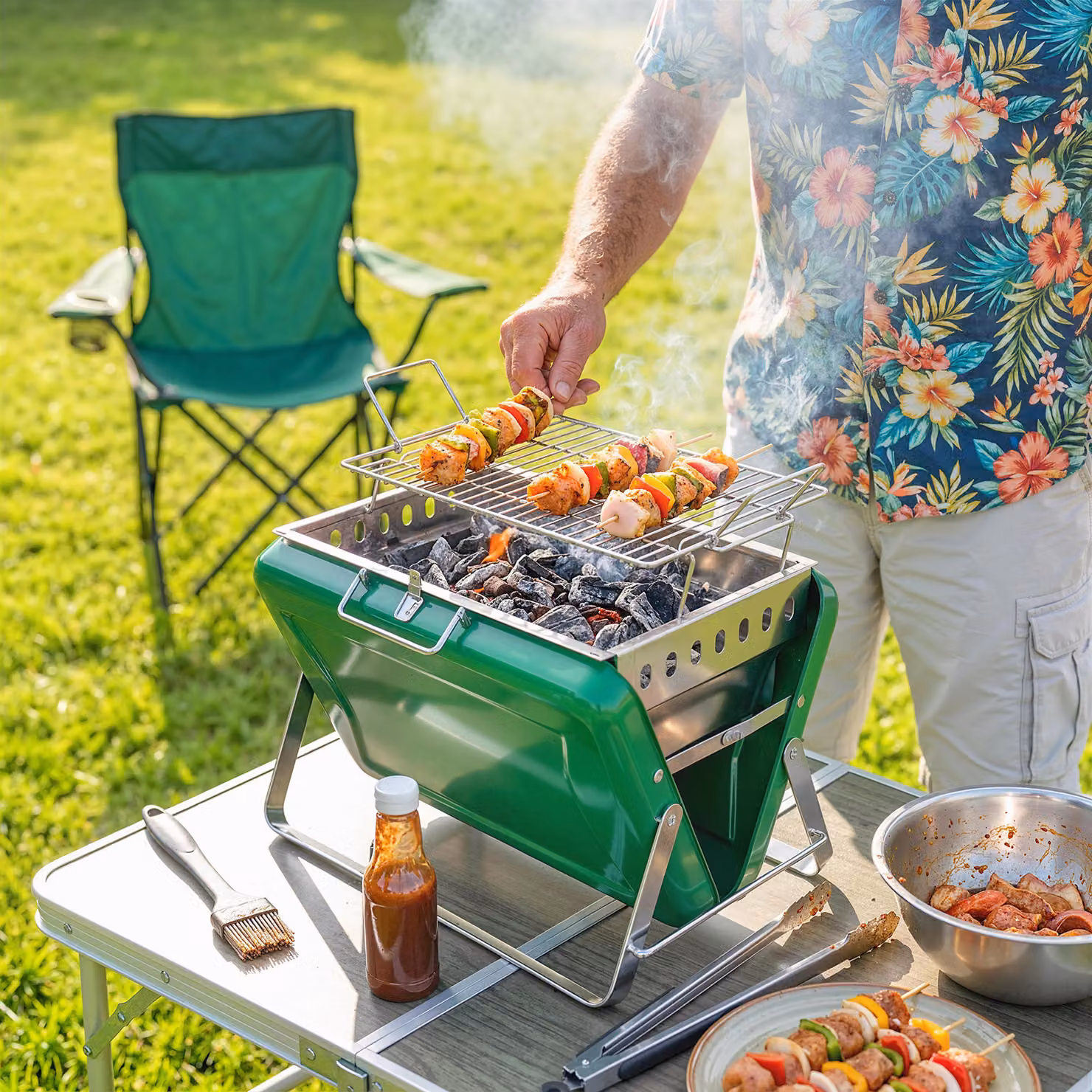 Outsunny Portable Charcoal BBQ Grill in Dark Green with Stainless Steel Tilting Grate and Tabletop Design – 2
