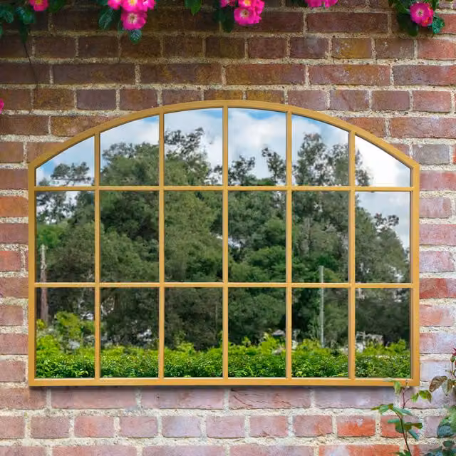 MirrorOutlet Arcus Overmantle Arch Wall Garden Mirror in Gold