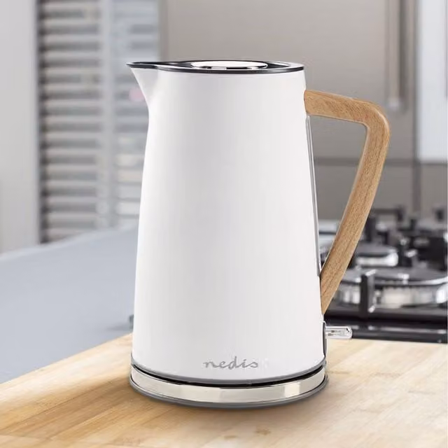 Nedis White Stainless Steel Cordless Kettle with Auto Shut-off, 1.7 l