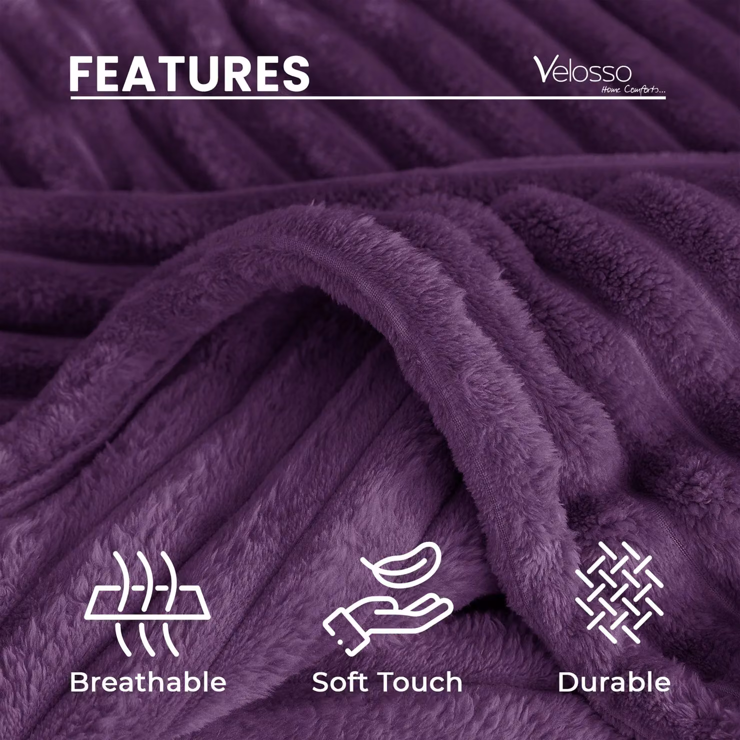 Velosso Super Soft Chunky Cord Blanket Throw in Purple, W: 150 cm, L: 200 cm – 2