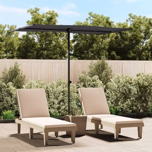 Berkfield Home Outdoor Parasol with Aluminium Pole and Polyester Canopy, Black, W: 200 cm, D: 150 cm