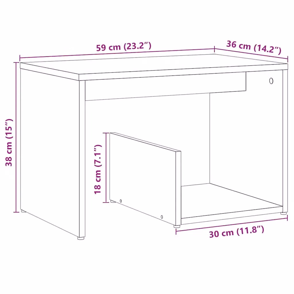 Berkfield Home Artisan Oak Side Table in Brown, W: 59 cm, D: 36 cm, H: 38 cm – 5
