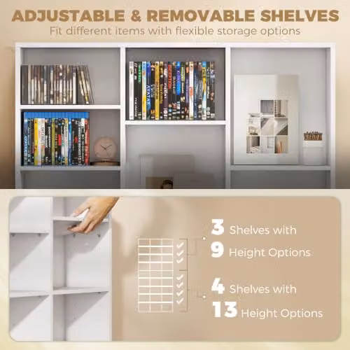 HOMCOM 835 White Media Storage Unit with Adjustable Shelves, H 175 x W 100 x D 33.6 cm – 4