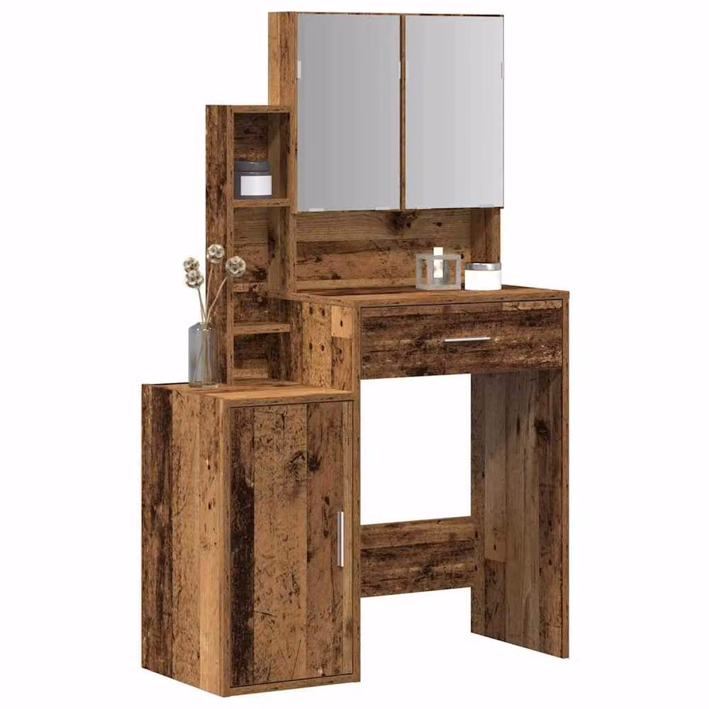 Berkfield Home Hollywood LED Dressing Table with Mirror in Brown Rustic Wood Finish – 3