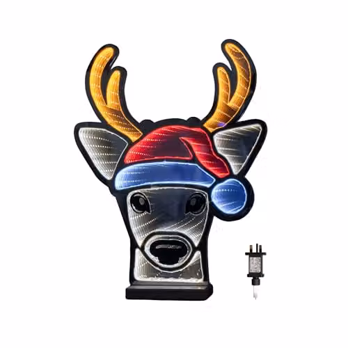Samuel Alexander Light up Christmas Deer Head in Santa Hat Infinity Decoration with LEDs, Multicolour, Height: 40 cm – 3