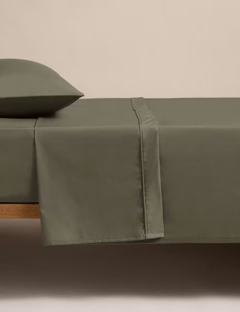 M&S Egyptian Cotton 230 Thread Count Flat Sheet, Khaki, W: 140 cm, L: 200 cm