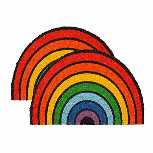 Nicola Spring Rainbow Semicircular Coir Door Mats, Pack of 2, W/D: 60 x 40 cm