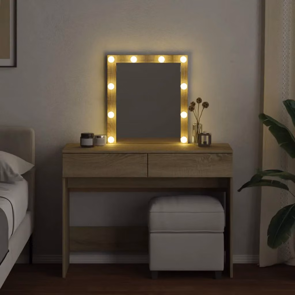 Berkfield Home Hollywood LED Dressing Table in Sonoma Oak Brown, W/D/H: 100 x 40 x 130 cm – 3