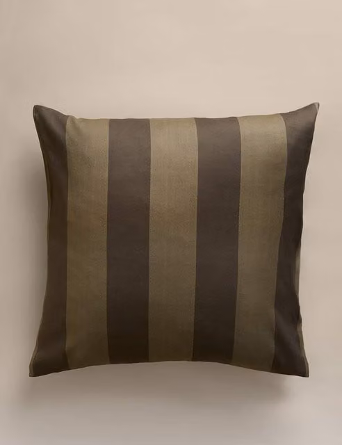 M&S Green Striped Pure Cotton Square Cushion Cover
